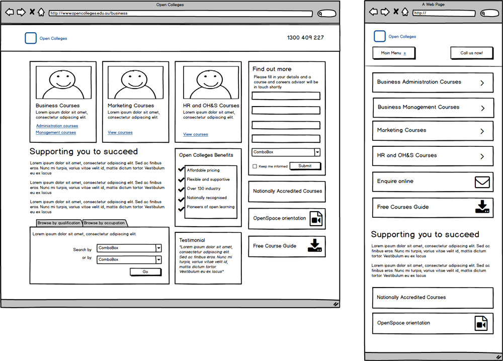 Minisite Desktop and Mobile Wifreframe