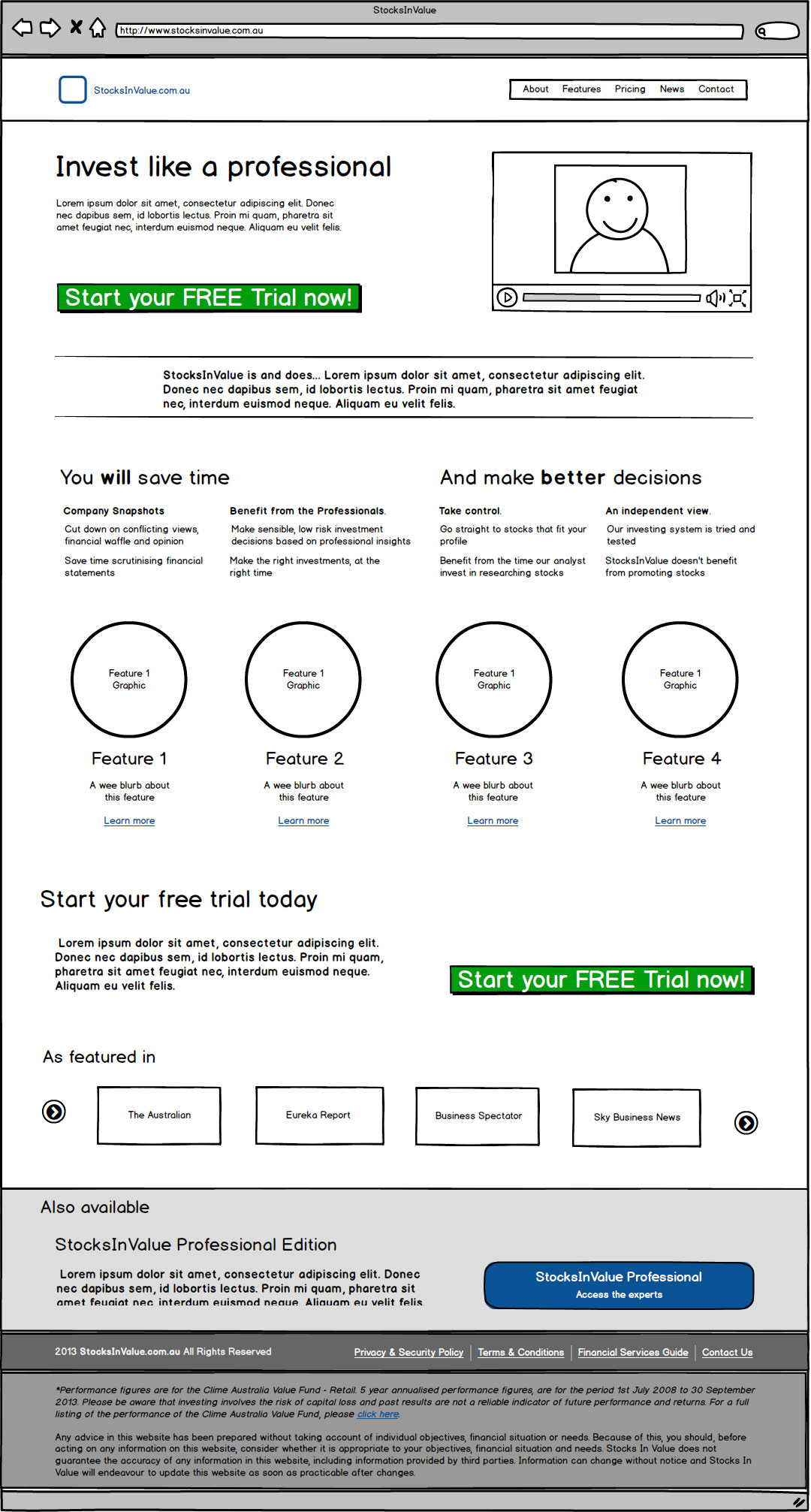 StocksInValue Wireframe